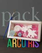 Pack Arcoiris infantil con figuras de arcilla unicornio estrella y arcoiris para pintar con pincel Aloha