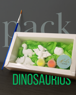 Pack Dinosaurio infantil con 4 figuras de arcilla para pintar y set de pincel Aloha Event Planner