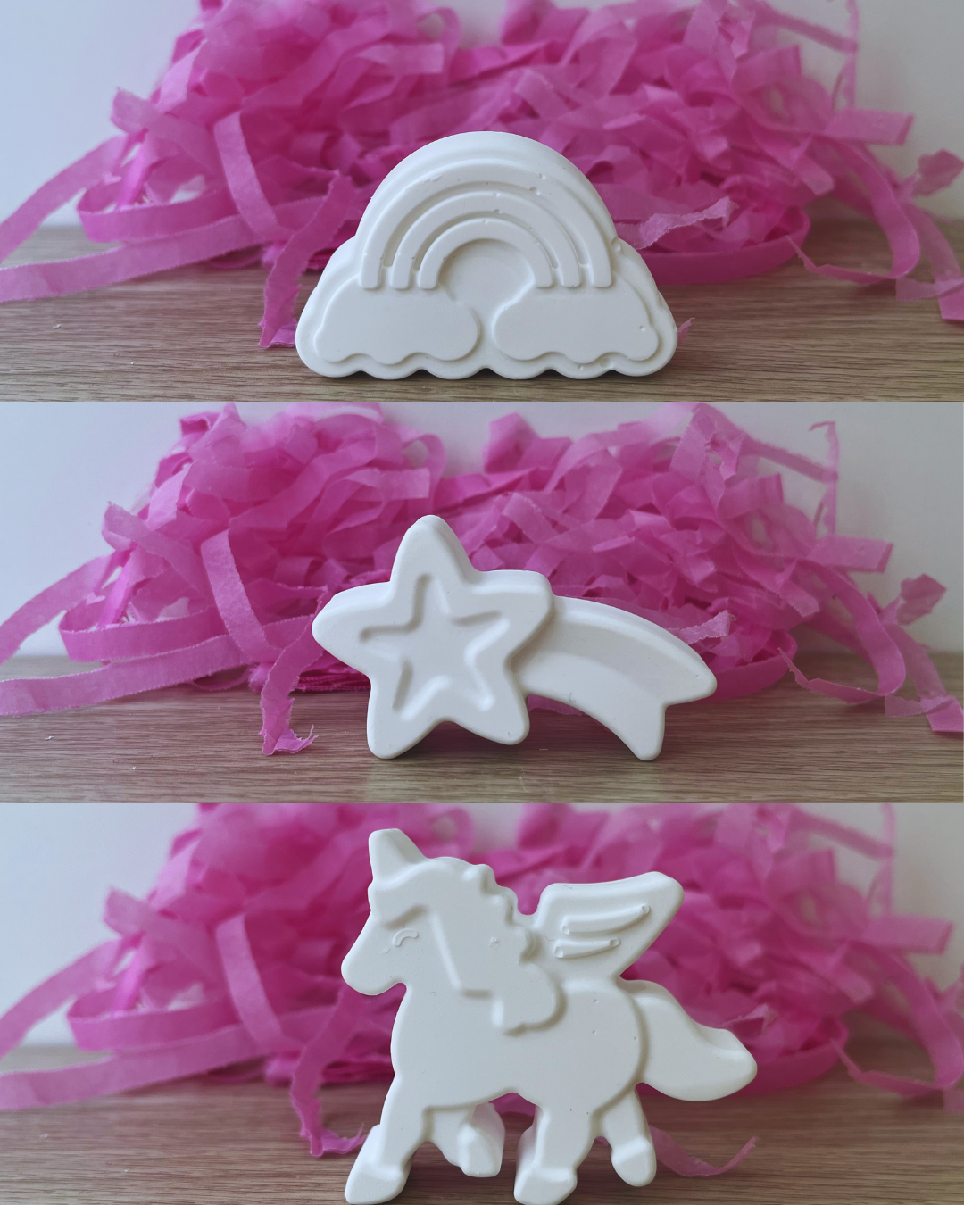 Figuras de arcilla blanca para manualidades infantiles unicornio estrella fugaz y arcoiris